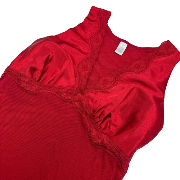 Vintage Y2K Babydoll Tank Top Womens M Red Lace Satin Vamp Dark Romantic - Picture 2 of 6